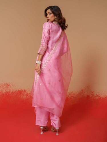 Image of Kaari Women's Embroidered Kurta Set with Dupatta - Festive Kurta Set for Women Polyester