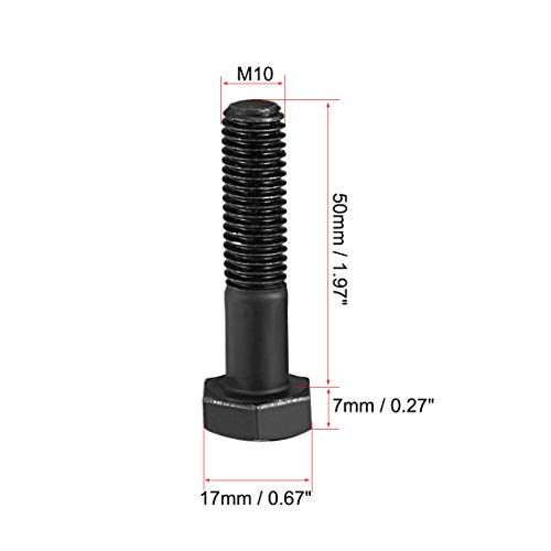 Image of uxcell M10x50mm Hex Head Left Hand Screw Bolts Fastener Carbon Steel Black 3pcs