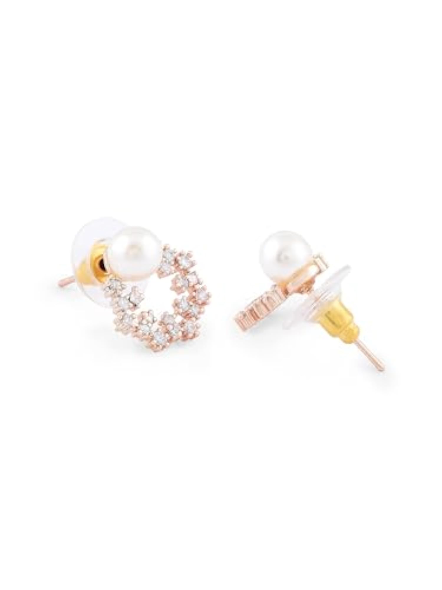 3pc Combo of Cubic Zirconia and Pearls Stud Earrings Set