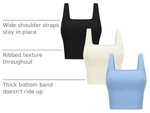 Image of OLCHEE Womens 3 Pack Crop Tank Tops Sleeveless Square Neck Workout Top