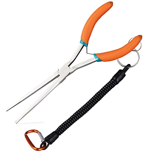 LEONTOOL Extra Long Needle Nose Pliers for Jewelry Making 7 Inches Straight Needle Nose Plier with Serrated Jaw Fishing Hook Remover Tool with Lanyard Long Nose Pliers for Hard-to-Reach Narrow Spaces