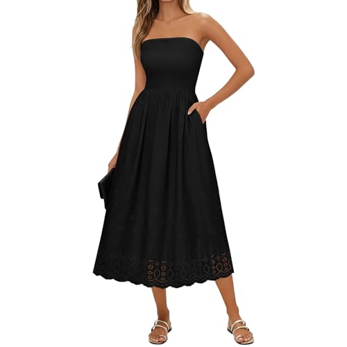 Lazysmile Women's Strapless Tube Top Boho Maxi Dress w/ Lace Trim and Pockets (Various) $13.99 or Less - image 1