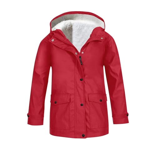 Toddler Kids Hooded Jacket 𝗦𝗵erpa Lined Zip Solid Windproof Raincoat Thick Fleece Warm Outerwear with Pocket