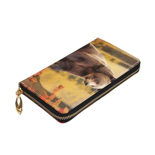 Brown Bear In Autumn Women Wallets Leather Zip Around Clutch Purses Waterproof Credit Card Holder With Phone Holder Ladies Travel Coin Purse3