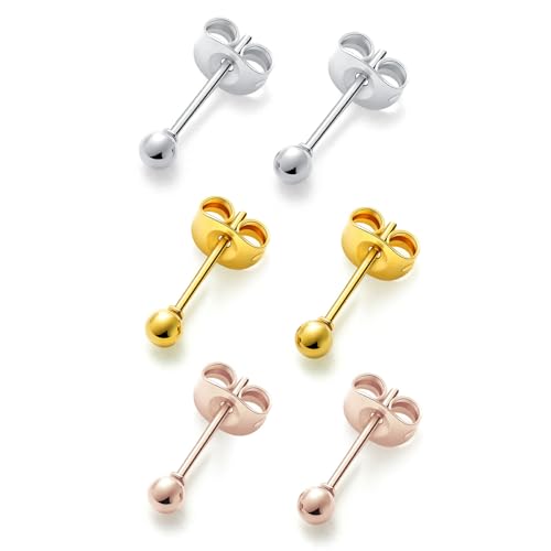 サージカルステンレス ピアス 3mm ボール シルバー ゴールド ピンクゴールド 3色セット 1ペア 両耳用 メンズ レディースの商品画像（Amazon）