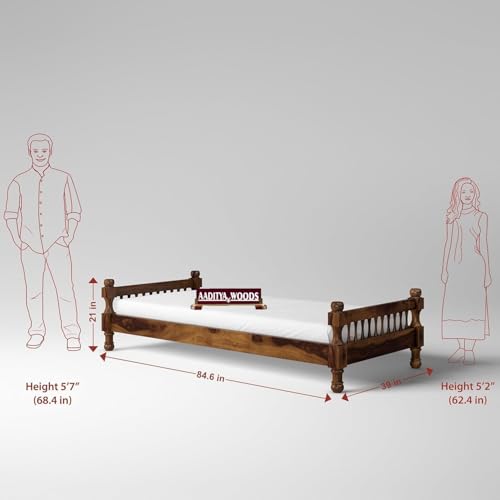 Image of AADITYA WOODS Solid Sheesham Wood Single Bed Cot Without Storage | Single Size Bed for Bedroom | Mahogany Finish