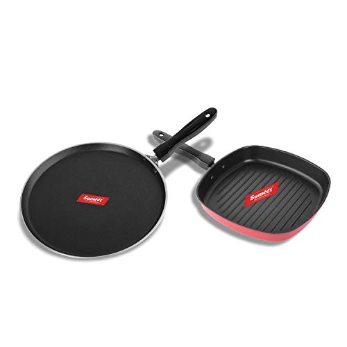 Image of Sumeet 2.6mm Thick Non-Stick Berry Cookware set (Dosa Tawa - 26.5cm Dia + Grill Pan - 1.1Ltr Capacity - 22cm Dia)