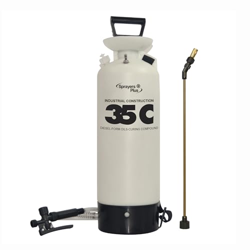 Sprayers Plus 35C 3 Gallon Hand Held Pump Sprayer, Brass Wand, Adjustable Nozzle, Viton Seals, Pressure?Relief Valve, Quick?Fill, UV?Resistant Tank, for Concrete, Form Oil,Industrial-use environments