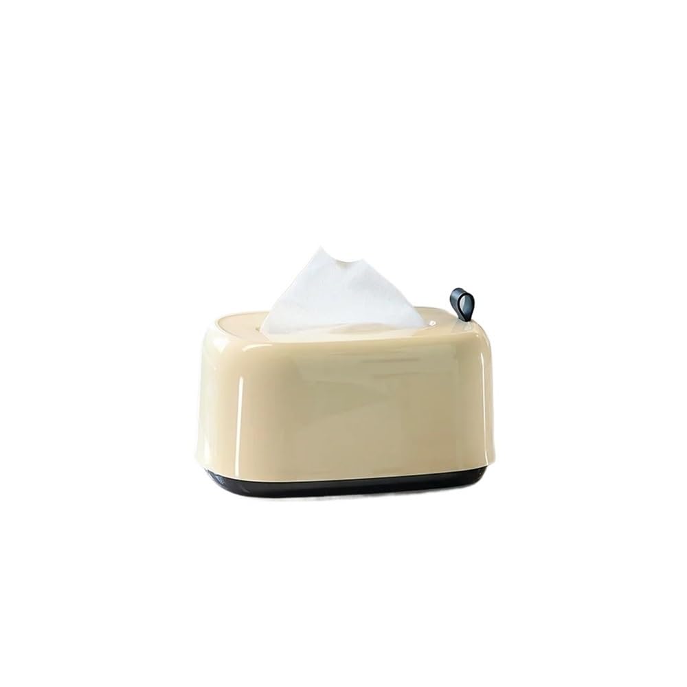 Cream Style Desktop Spring Tissue Box Household Coffee Table Paper Storage Holder Napkin(Beige)