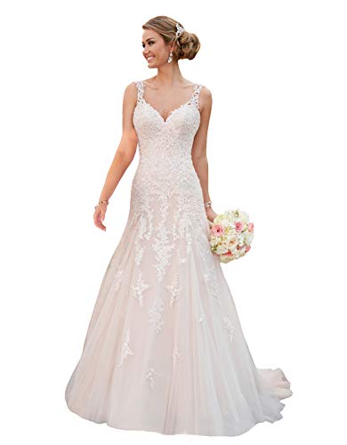 Women's Mermaid Lace Bodice Wedding Dress Illusion Back Bridal Gown White US10