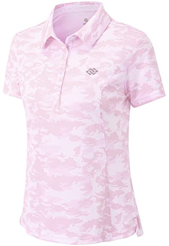 MoFiz Femme Polo Shirt de Sport à Manches Courtes été Protection Solaire T-Shirt Golf Tennis Tops Camo - Rose S Cover