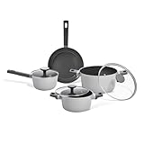 Oikos - Jogo com 4 Panelas Antiaderentes de Revestimento Cerâmico para Fogão por Indução, a Gás, Elétrico e Vitrocerâmico Cor Cinza Mou Trufa