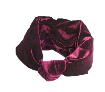 YABINA 18Colors Women's Headbands Elastic Turban Head Wrap Velvet Cloth Twisted Knotted Hair Band (Wine Red)