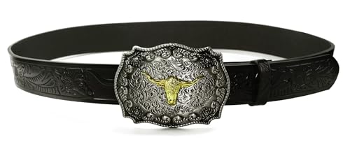 Cowboy Belts With Buckle for Golden Bull Head Western Acanthus Fashion Designs Handmade Genuine Cow Leather3