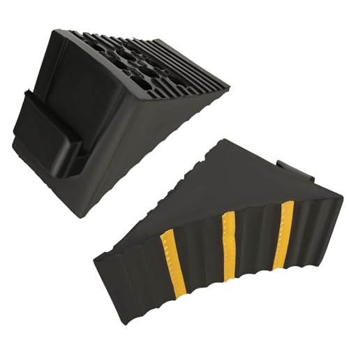 Image of CertBuy 2 Pack Heavy Duty Wheel Chocks Large, Black Solid Rubber Wheel Chocks for Travel Trailers, RV, Truck, Camper, 10 inch x 6 inch x 7 inch