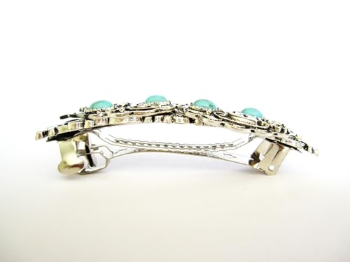 Generic BLUE STONE SILVER TO B6980ABE-F896-4 Blue Stone Silver Tone Metal Flower Western Native Tribal Hair Clip Barrette thumb #2