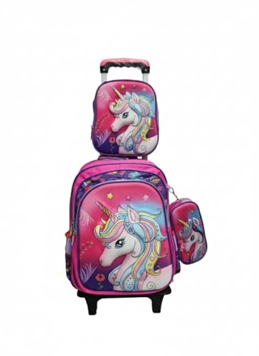 Image of Kids 17 Inch School Backpack Combo Set - Lunch Box Bag & Stationery Pouch | Trolley Bag with 2 Wheels | Durable Polyester Carry-on Travel & School Bag for Boys