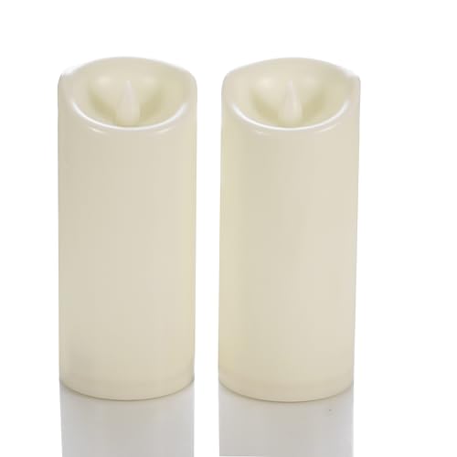 Image of CANDLE CHOICE Waterproof Outdoor Battery Operated Flameless Candles with Timer Flickering Plastic Resin Electric LED Pillar Lights for Lantern Patio Garden Wedding Party Decorations 3x7 Inches 2 Pack