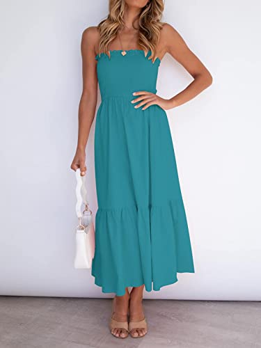Image of ZESICA Women's Summer Boho Strapless Maxi Dress 2026 Casual Off Shoulder Smocked Flowy A Line Beach Holiday Long Dresses