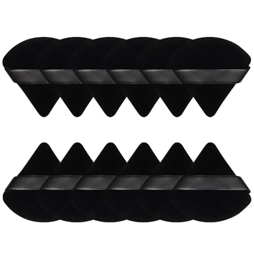 MOMENT 12 Pieces Makeup Powder Puffs Triangle Makeup Sponges for Loose and Cosmetic Foundation Soft Powder Sponge Puff for Contouring Wet/Dry Use Beauty Make Up Tools for Face Black