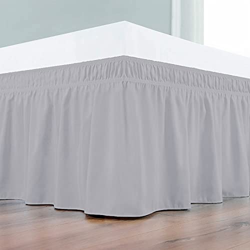 Image of Wrap Around Dust Ruffled Bed Skirt 12 inch Inch Tailored Drop Fade Resistant Brushed Microfiber Bed Skirt - Queen | Silver Grey
