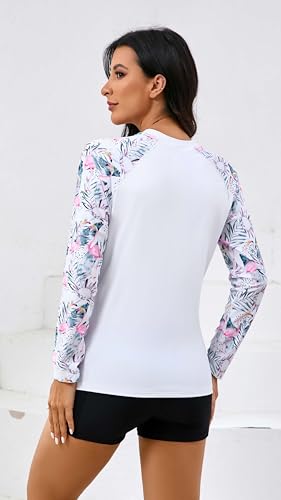 Halcurt Women's Built in Bra Rash Guard Long Sleeve Swimwear UPF 50 Two Piece Swim Shorts and Tops4