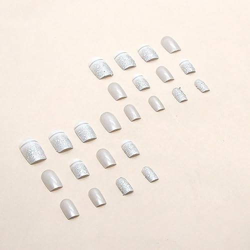 Clataly 24 Pcs Square Nail Silver Glitter Powder Fake Nails Press on False Nails Daily Wear Artificial Nails for Women and Girls - Image 4