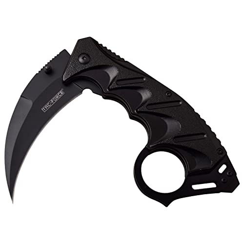 Image of Tac-Force Folding Pocket Knife - Black Stainless Steel Hawkbill Blade and Black Aluminum Handle with Pocket Clip, Liner Lock, Tactical, EDC, Rescue - TF-957BK