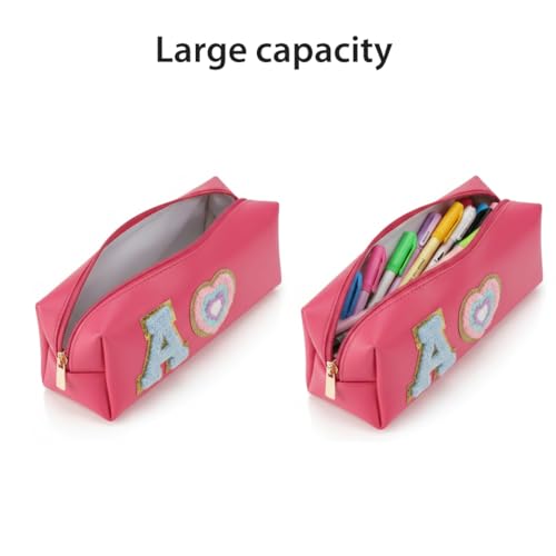 Image of AICA Personalized Embroidered Alphabet & Patch - Pencil Pouch (DarkPink) | Pencil Box Pouch for Kids Girls Boys | Gift for Kids Girl Boy |Birthday Return Gift