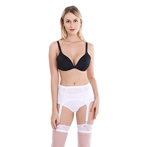 Stygift Smooth Retro Style Garter Belt Soft Handfeel 4 Straps White Suspender Belt Metal Clips L #TOP3