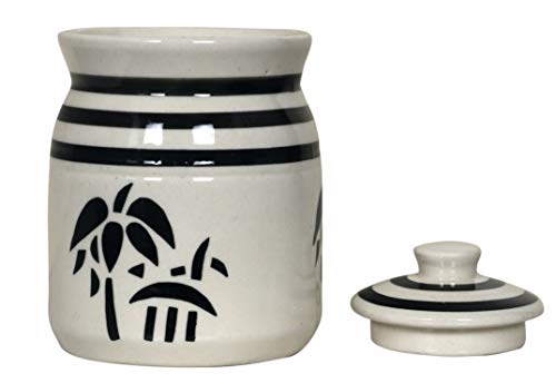 Image of Ceramic Jar With Lid Food Storage Container Canister Martaban Barni Jar for Kitchen (White, 500 Grams)