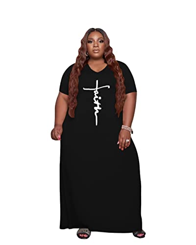 Image of YeGine Oversize Tshirt Dress Plus Size Short Sleeve Maxi Dress with Pockets