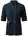 JEMITOP Men's Pure Cotton Renaissance Pirate Medieval Retro Long Sleeve Lace Up Shirt for Viking Halloween Mandarin Collar Costume Without Belt Navy Blue XL