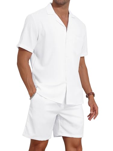 YTD Men's 2 Pieces Shirt Set Short Sleeve Button Down Casual Hippie Holiday Beach T-Shirts Shorts Outfits