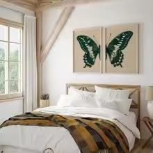 MAIMANG 2 lienzos pintados, 2 pósteres retro para decoración de pared, pósteres de estilo retro, así como mariposas verdes y beige (40x60cmx2/marco interno)