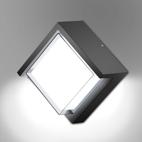 ledmo LED Wall Light Outdoor 12W, 6000K 1200LM Square Exterior Porch Lights with Cover Wall Mounted Fixture Black Modern Aluminum IP65 Waterproof for House Stairway