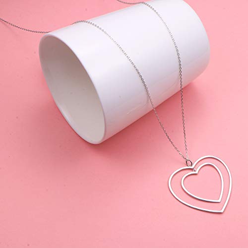 Alphm Long Chain Necklace S925 Sterling Silver Heart Pendant For Women Statement Jewelry #TOP2