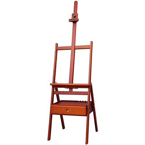 MEEDEN Walnut Stain Studio H-Frame Easel with Art Supply Storage Drawer - Adjustable