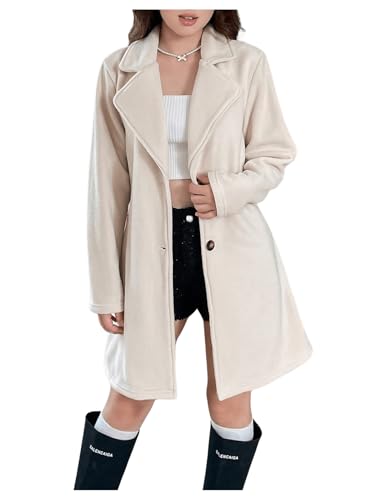 SweatyRocks Girl's Notch Lapel Collar Button Down Coat Knee Length Dressy Casual Pea Coat Outerwear