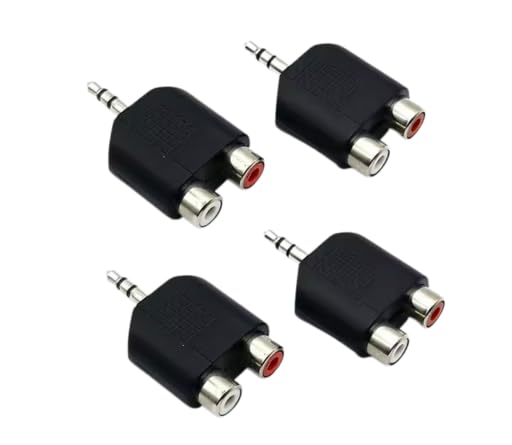 3.5mm Male to 2 RCA Female Audio Converter Adapter – 4 Pack Stereo Jack to AV Connector for Speaker, TV, DVD, Amplifier, Audio Splitter Cable Plug for Home Theater & Sound Systems