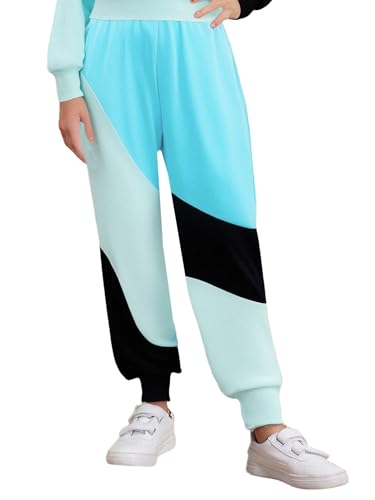 YiZYiF Kids Girls Color Block Sweatpants Joggers Dance Sports Pants Running Workout Trousers Bottoms