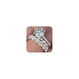 3CT CZ Bridal Set for Women 14K Gold Plated AAAAA Simulated Diamond Stackable Anniversary Eternity Rings for Her Cubic Zirconia Round Cut Wedding Bands Engagement Promise Ring（Silver，​Size 6）