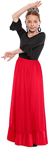 Miniatura 2 de Falda Flamenco Niña Español, Falda Ensayo Flamenco Largo Negro Rojo Volante Simple Volante Doble Para Niña Falda Baile Danza Clase Fiesta 4 Años, Rojo Volante Simple