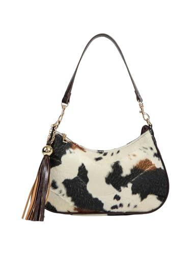 RoseSeek Womens Faux Fur Cow Print Shoulder Bag with Tassel Pendant Retro Y2k Handbags Underarm Bags Brown One Size