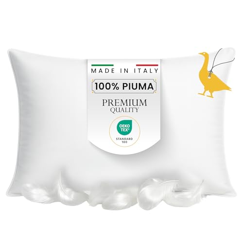 Dream Cuscino Piuma D'oca 100% 50x80cm Qualità Premium Made in Italy – Cuscino Letto con Federa Antipiuma in Cotone Saia - Guanciale Antiacaro Anallergico Certificato OEKO-TEX®