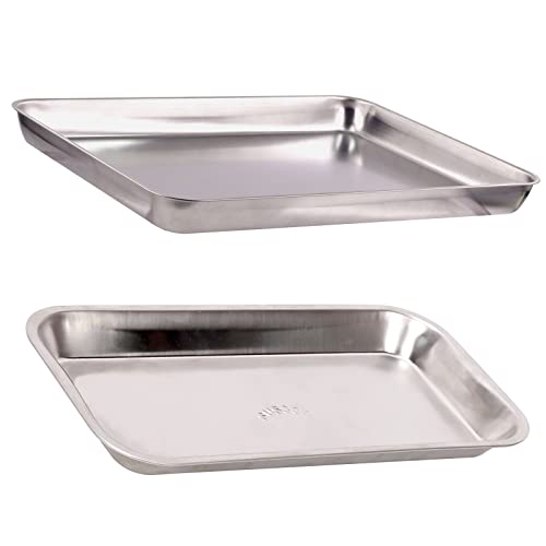 Image of Swpeet 2Pcs 11.81'' x 15.75'' and 6.3 inch x 9.84 inch Stainless Steel Surgical Tray Assortment Kit, Metal Instrument Tray Dental Procedure Lab Instruments for Medical Instruments, Tattoo, Flat Bottom Tray
