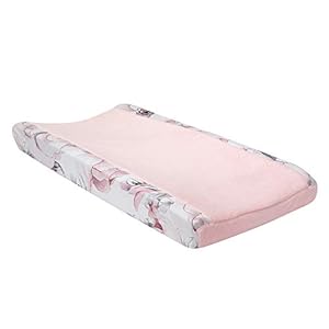 Lambs & Ivy Signature Botanical Baby Pink/Gray Floral Minky Changing Pad Cover