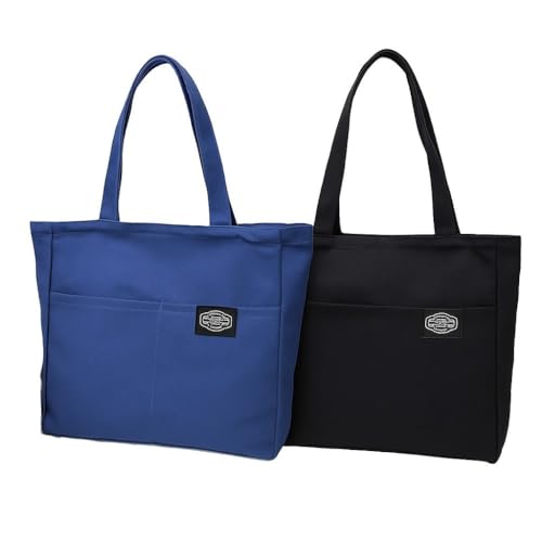 Kit 2 Bolsas De Lona Estudante Para Cadernos - Preta E Azul