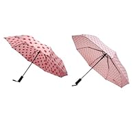 Nollia Windproof Automatic 2 Pack Travel Umbrella, Compact Portable With Reinforced Ribs For Sun & Rain-Strawberry & Pink Flamingo