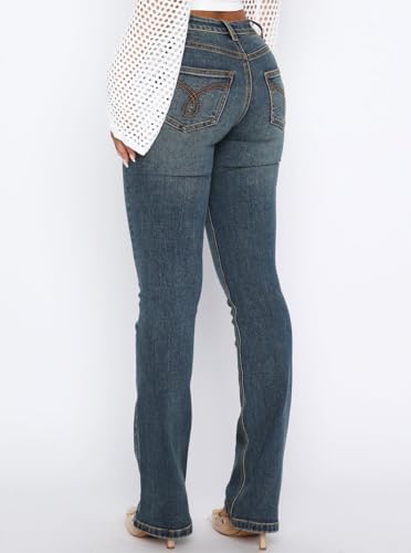 Image of Women's Stretch Low Rise Double Button Elastic Skinny Vintage Flare Jeans